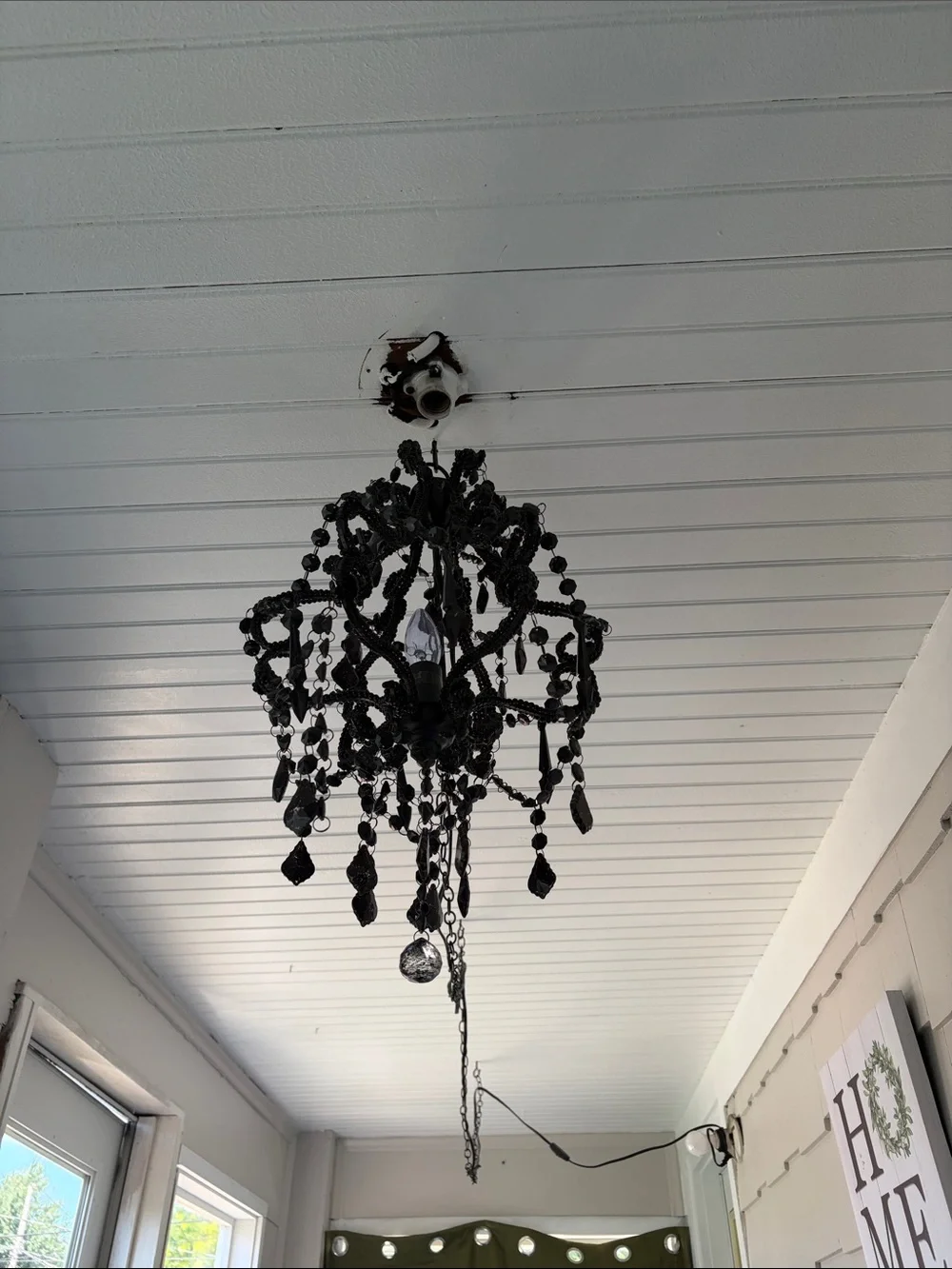 Vintage Black Beaded Mini Chandelier Pendant Light - Unbranded